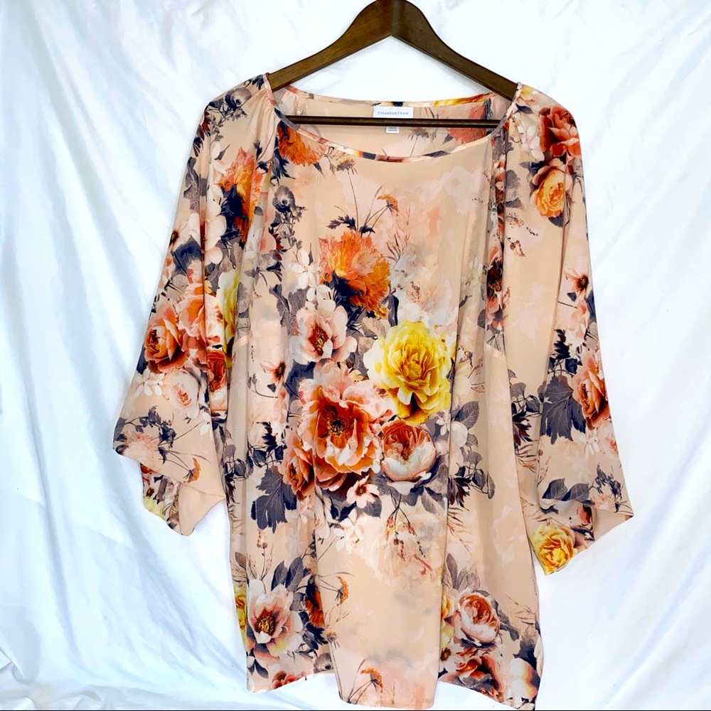 Charter Club Floral Blouse Flowy 3/4 bubble sleeve